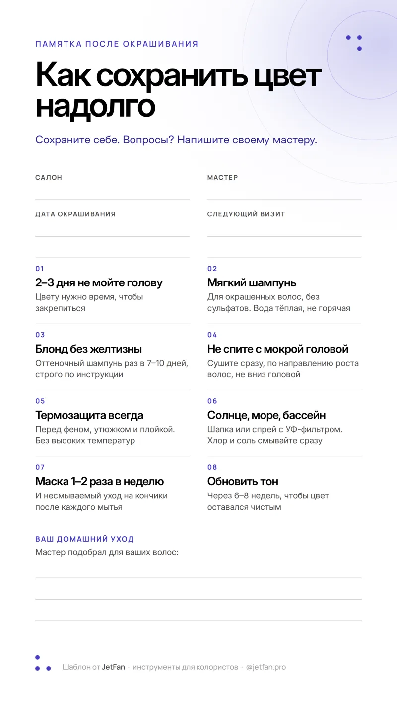 Памятка клиентке после окрашивания